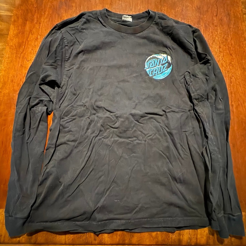 Santa Cruz Skateboards Long‎ Sleeve T-Shirt Black Blue Wave Dot Logo L